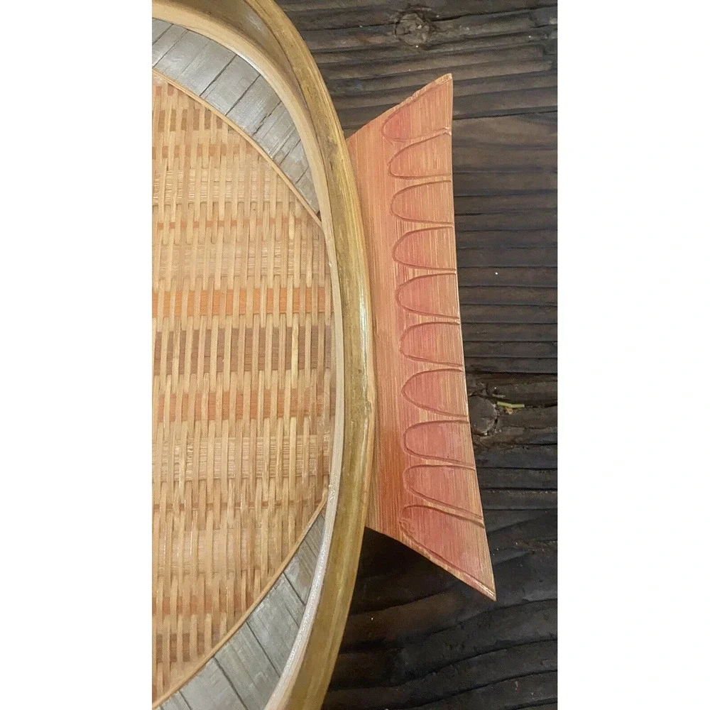 VTG Bamboo/Rattan/Wicker Vtg 1950 Zhejjang Fish Moutif Tray Made in ROC